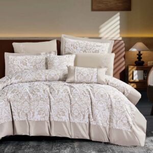 طقم لحاف أريزونا صيفي مزدوج قطن جاكارد فاخر 8 قطع - بيج