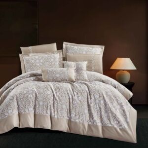 طقم لحاف لوكاس صيفي مزدوج قطن جاكارد 8 قطع - بيج غامق