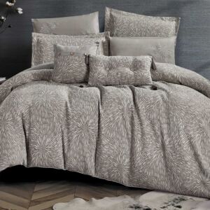 طقم لحاف مزدوج صيفي براوني - 8 قطع - رمادي