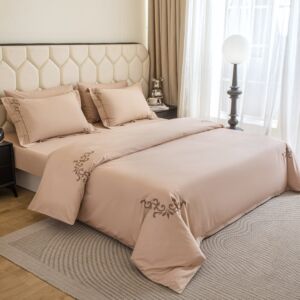 طقم لحاف مفرد ونص صيفي مزن - 5 قطع - بيج