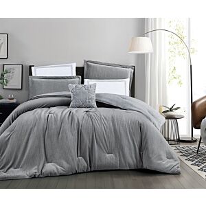 طقم لحاف لومي شتوي مفرد ونص - 4 قطع - رمادي غامق