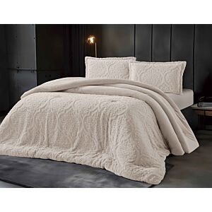 طقم لحاف كوين شتوي لورينزو - 3 قطع - كريمي