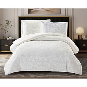 طقم لحاف شتوي مفرد ونص قرطبة - 4 قطع - أبيض ورصاصي