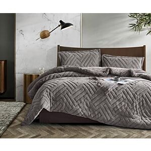 طقم لحاف فرو شتوي مزدوج ماركوبولو - 4 قطع - رصاصي