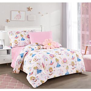 طقم لحاف أطفال شتوي هوب بال - 5 قطع - ابيض ووردي