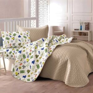 طقم لحاف للاطفال صيفي مفرد ونص امري - 4 قطع - بيج