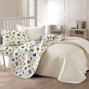 طقم لحاف للاطفال صيفي مفرد ونص امري - 4 قطع - سكري