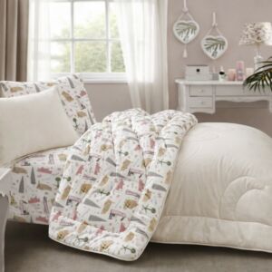 طقم لحاف للاطفال صيفي قطن مفرد ونص تورين - 4 قطع - بيج