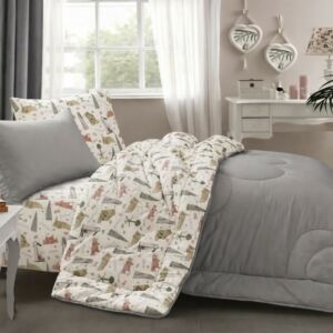 طقم لحاف للاطفال صيفي قطن مفرد ونص تورين - 4 قطع - رمادي