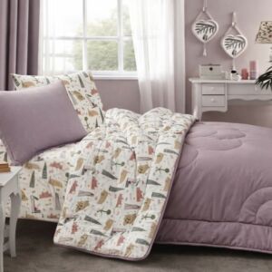 طقم لحاف للاطفال صيفي قطن مفرد ونص تورين - 4 قطع - ليلكي