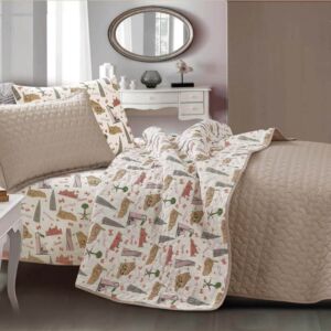 طقم لحاف للاطفال صيفي مفرد ونص تورينا - 4 قطع - بيج غامق