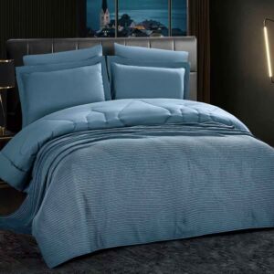 طقم لحاف صيفي قطن مفرد و نص عليا - 5 قطع - ازرق