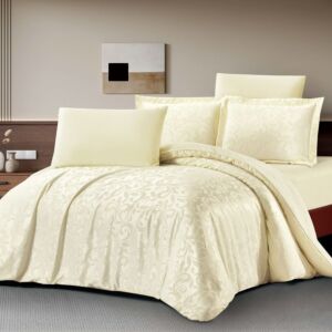 طقم لحاف ساريف شتوي فاخر كوين 150x200 سم مخمل جاكارد 4 قطع - بيج فاتح