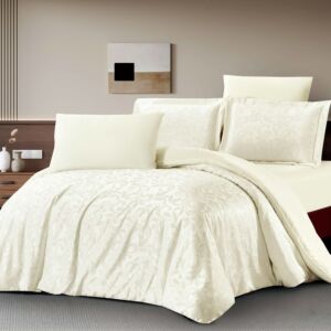 طقم لحاف ساريف شتوي فاخر كوين 150x200 سم مخمل جاكارد 4 قطع - كريمي