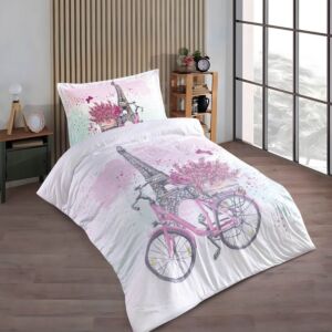 طقم لحاف ليما أطفال صيفي خفيف مفرد ونص قطعتين باريس - أبيض ووردي