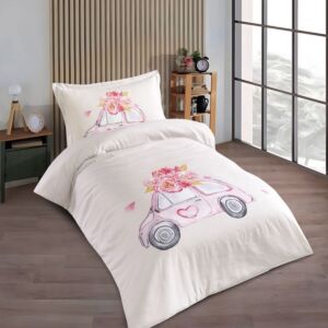 طقم لحاف ليما أطفال صيفي خفيف مفرد ونص قطعتين فلاورز - أبيض ووردي