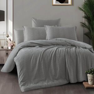 طقم لحاف كوين صيفي جورمان 200X150 سم جاكارد - 4 قطع - رمادي
