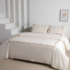 طقم لحاف فهده صيفي مفرد ونص فاخر مطرز 5 قطع - كريمي