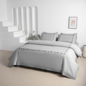 طقم لحاف فهده صيفي مطرز كوين 160×200 سم - رمادي - 5 قطع