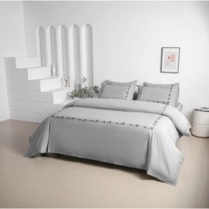 طقم لحاف فهده صيفي مفرد ونص فاخر مطرز 5 قطع - رصاصي