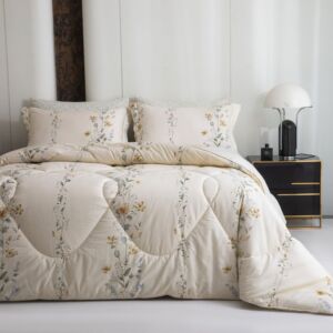 لحاف مزدوج سمرلاند برسومات الزهور - 6 قطع - كريمي