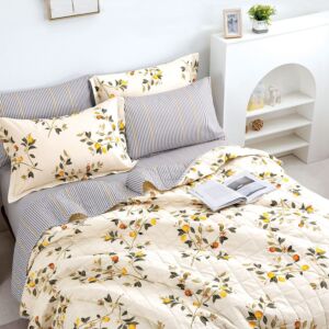 لحاف مزدوج سمرلاند خفيف مضغوط برسومات الزهور - 6 قطع - كريمي