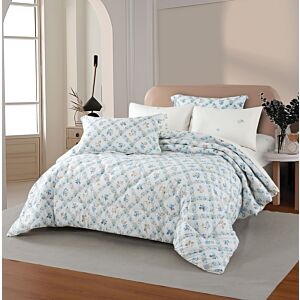 طقم لحاف مزدوج صيفي ديزاير برسومات زهور - 6 قطع - ابيض