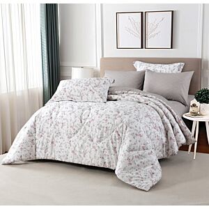 طقم لحاف مزدوج صيفي نوفا - 6 قطع - أبيض و رصاصي