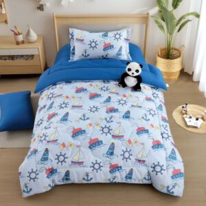 طقم لحاف اطفال مفرد ونص صيفي تيمون - 5 قطع - أزرق سماوي
