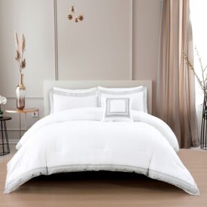 لحاف مفرد ونص صيفي فاس مطرز فاخر - 5 قطع - ابيض