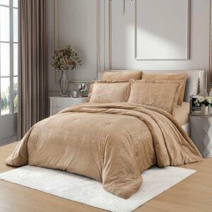 لحاف كوين شتوي نارنج 200x150 سم مخمل محفور - 4 قطع - بيج