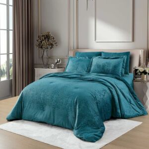 لحاف كوين شتوي نارنج 200x150 سم مخمل محفور - 4 قطع - تركواز