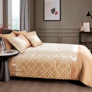 لحاف مزدوج صيفي كايرو جاكارد فاخر مطرز - 7 قطع - بيج