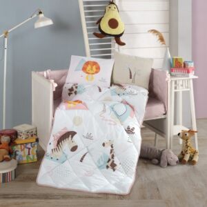 طقم لحاف سويت زو مواليد قطن تركي - 5 قطع - وردي وابيض