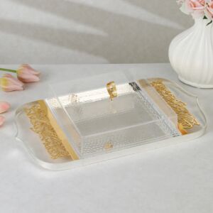 صينية تقديم فاخرة مع غطاء مارلي - فضي وذهبي