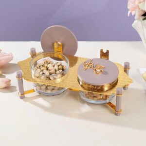 طقم تقديم مكسرات قطعتين مع صينية من جوار - بنفسجي وذهبي