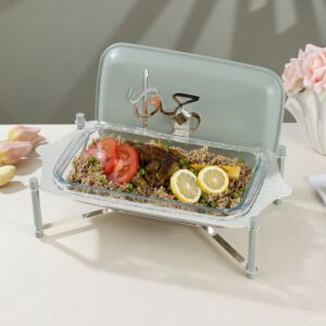 حافظة تقديم طعام وسط ستانليس من جوار - اخضر وفضي