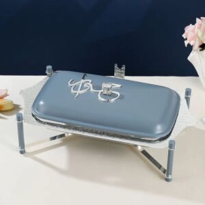 حافظة تقديم طعام وسط ستانليس من جوار - ازرق وفضي