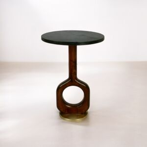 طاولة جانبية سطح رخام فيديا - اسود وخشبي غامق