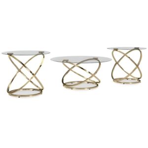 طقم طاولة قهوة 3 قطع كريمونتي - شفاف وذهبي
