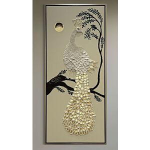 لوحة جبسية شكل طاووس مقاس 80x200 سم - برواز بني