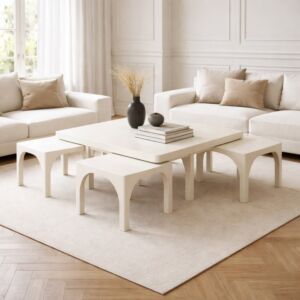 طقم طاولة قهوة وطاولات جانبية - 5 قطع - مارسيلو - بيج فاتح