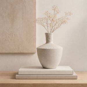 فازة سيراميك من مجموعة ليمار - حجم وسط - كريمي