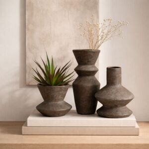 طقم فازة نيرما - 3 قطع - بني غامق