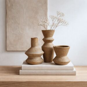 طقم فازة ايلانا - 3 قطع - بني فاتح