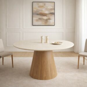 طاولة طعام دائرية من مجموعة نيرو - 6 اشخاص - بيج