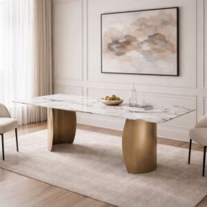 طاولة طعام من مجموعة مونتي - 8 اشخاص - ذهبي وابيض