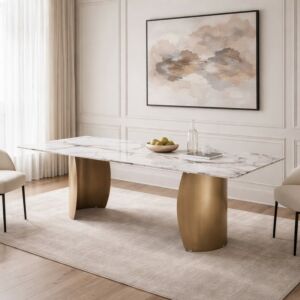 طاولة طعام من مجموعة مونتي - 8 اشخاص - ذهبي وابيض