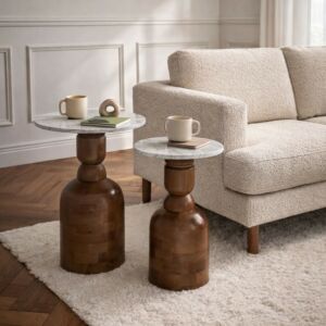 طقم طاولات جانبية سطح رخام لوناس - بني ورمادي