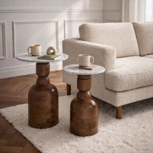 طقم طاولات جانبية سطح رخام لوناس - بني ورمادي